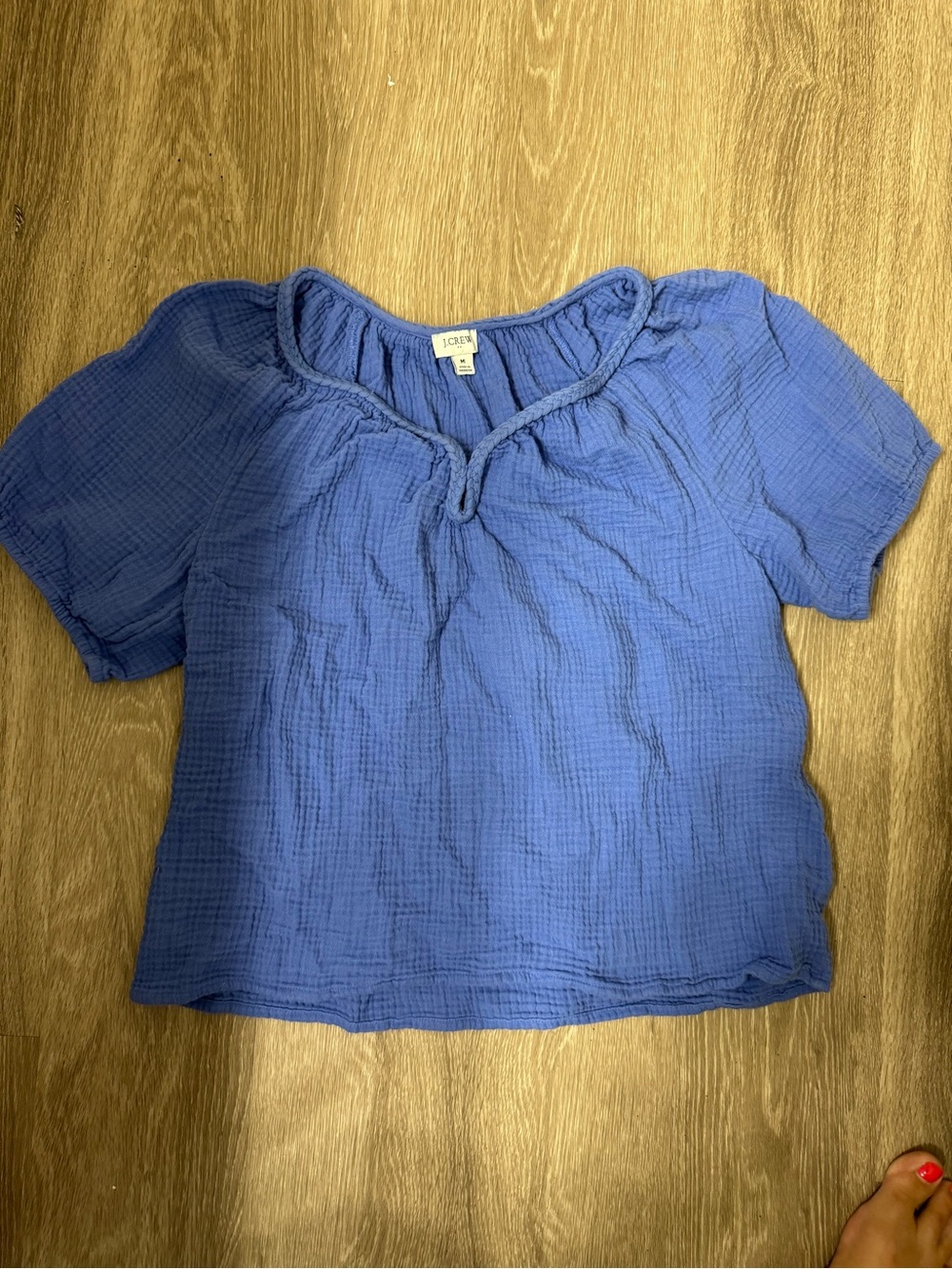 J. Crew Puff Sleeve Braided Neckline Gauze Top